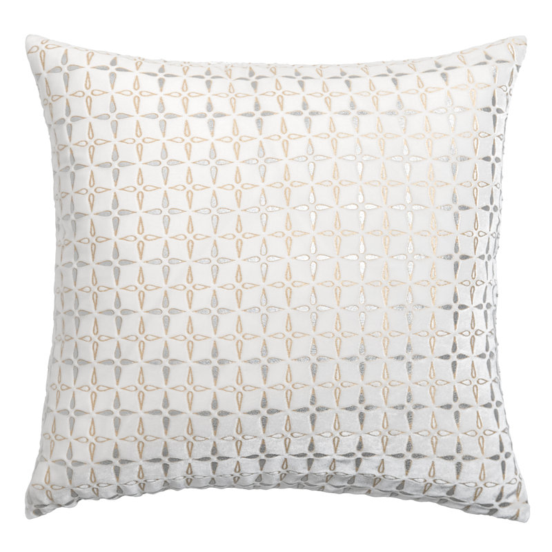 Petal Metal Square Velvet Pillow, 22"H x 22"W, White Geometric