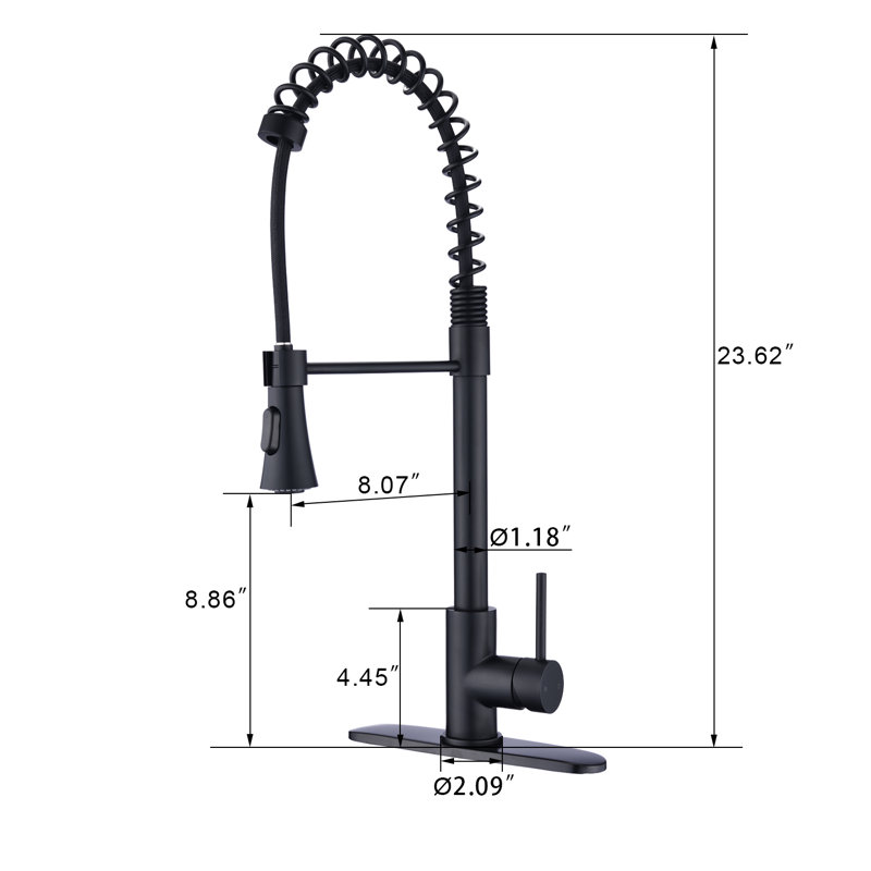 Robinet de cuisine à poignée simple avec accessoires Hesser, Noir mat