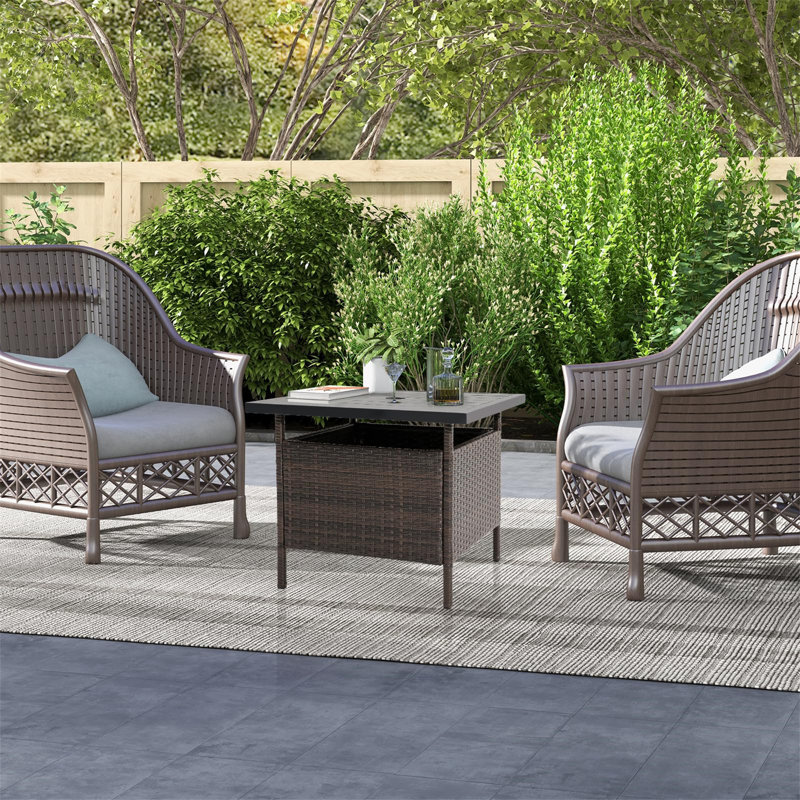 Square Metal Outdoor Chat Table With Umbrella Hole , 55cm cm W 55cm cm D