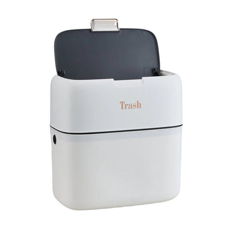 7L Hanging Rubbish Bin with Lid, White：gold