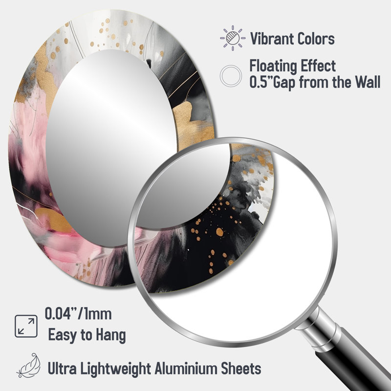 Pink Gold Texture Splash Marble III - Large Oval Wall Mirror On Metal, 40" x 30"