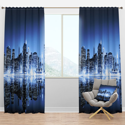 Night New York City Mirrored - Modern Velvet Curtain - Room darkening - 1 panel