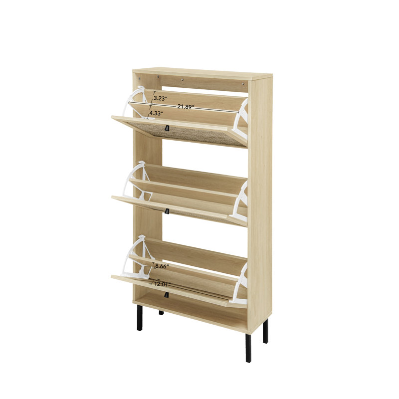 Range-chaussures 3 portes, tablette moderne autoportante pour le vestibule, capacité de charge de 44 lb, résistance au soleil, surface, 2 compartiments par couche, poignée noire, base en métal mat, glissade, assemblage facile, ajustement