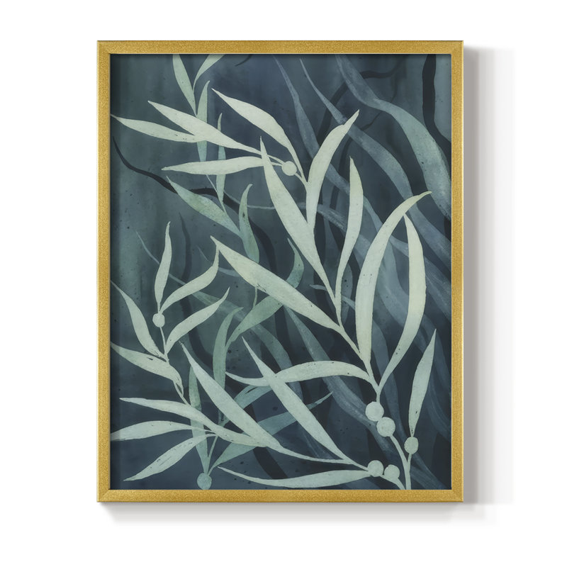 Deep Blue Forest II Framed Print - Solid Wood, 11" H x 9" W, Gold