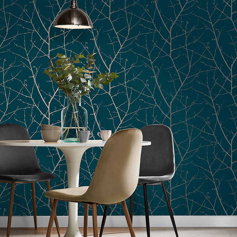 Floral Non-Pasted Metallic Wallpaper Double Roll, Teal