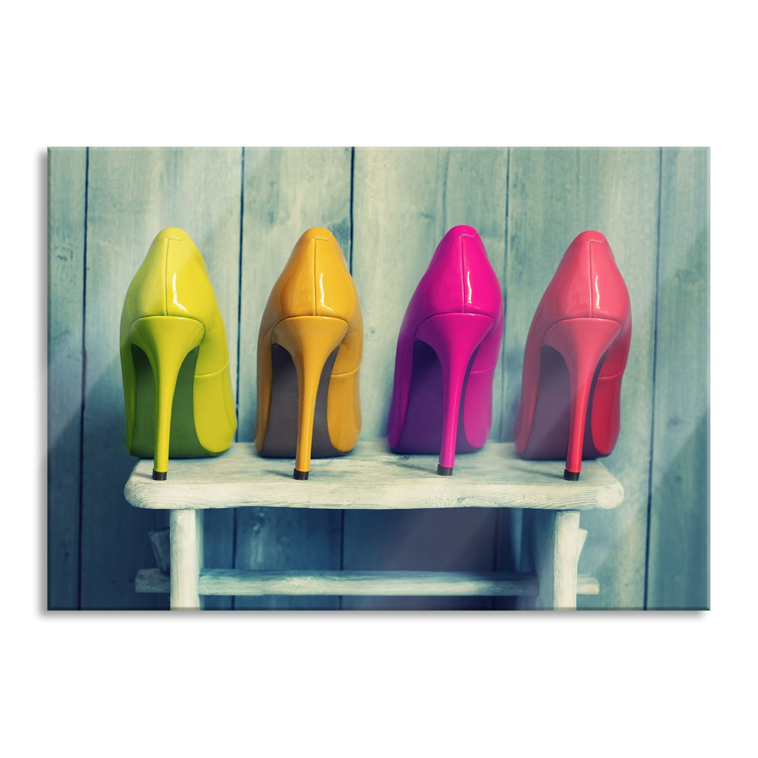 Glasbild Bunte High Heels