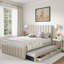 Lit plateforme tapissier avec lit gigogne simple, 3 tiroirs et tête de lit à rayures-1691803603