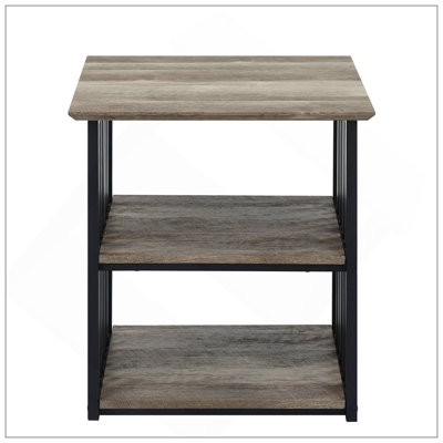 Rustic Industrial Black And Antique Oak Finish Open Shelves Nightstand, Durable Metal Frame For Modern Bedrooms