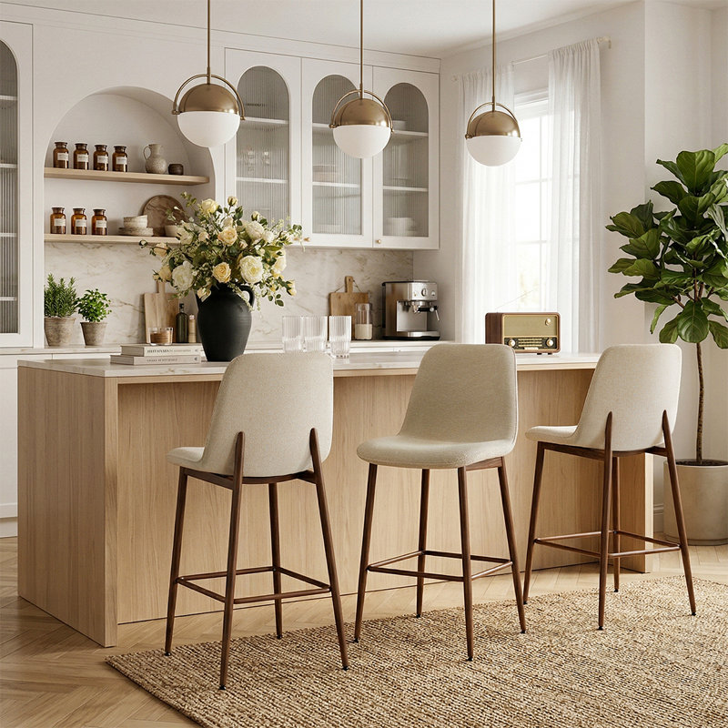Tabouret de bar 26 po Mid-Century, Beige