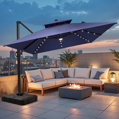141'×104' Solar Led Lights Cantilever Umbrella With Easy-Move Base | One-Person Mobility