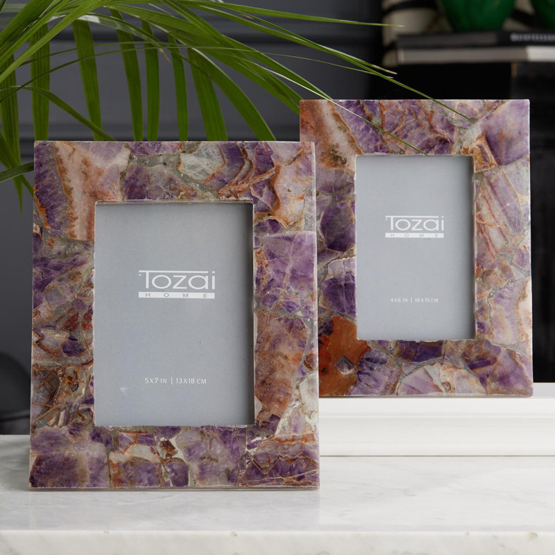 Large Amethyst and Stone Tabletop Picture Frames Set