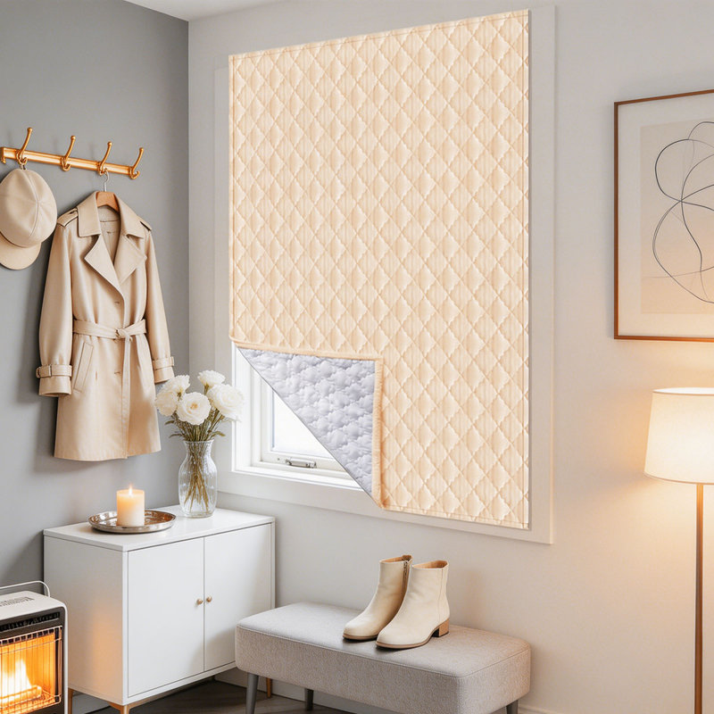1 Panel Quilted Thermal Insulated Curtain, Beige Ogee Stitched Heavy Duty Window Drape, Noise Reducing, Cold & Heat Blocking, Energy Efficient, For Bedroom/Living Room