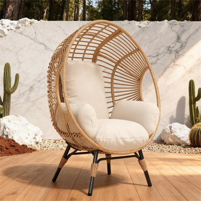 Élégant fauteuil à œufs suspendu à dossier arqué avec coussin de 8 pouces, pour une utilisation intérieure et extérieure