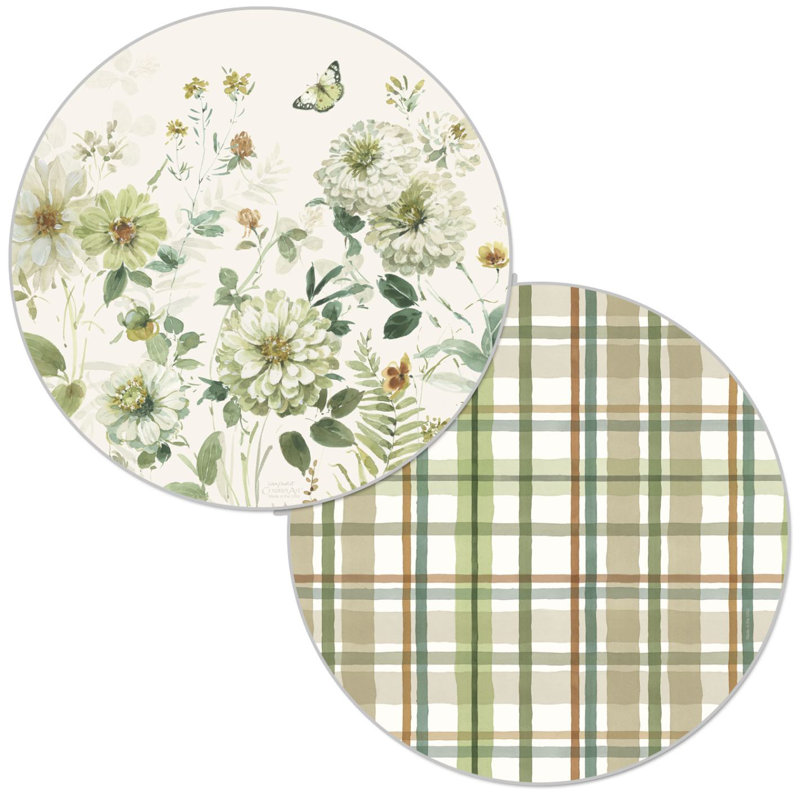 Green Fields Round Reversible Plastic Placemats, 13.5" Diameter, Set of 4