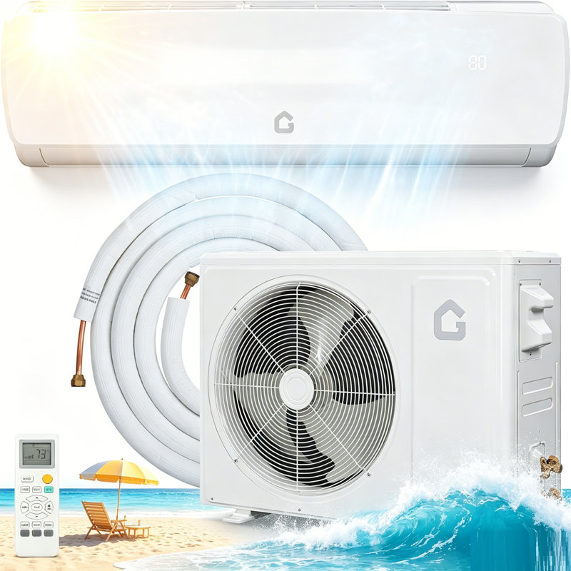 Mini système de chauffage / climatisation 12 000 BTU divisé, climatiseur sans conduit 19 SEER2 230V avec pompe à chaleur, condensateur préchargé, couverture de 750 pieds carrés, télécommande complète et ensemble d'installation complet.