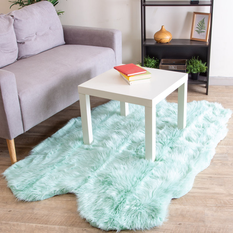 Diller Mint Faux Fur Machine Washable Shag Fluffy Area Rug, Novelty 4' x 6'