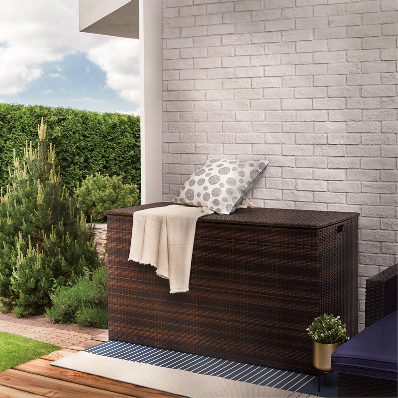 154-Gallon Outdoor PE Rattan Deck Box Outdoor Storage Chest with Waterproof Liner & Side Handles, Brown