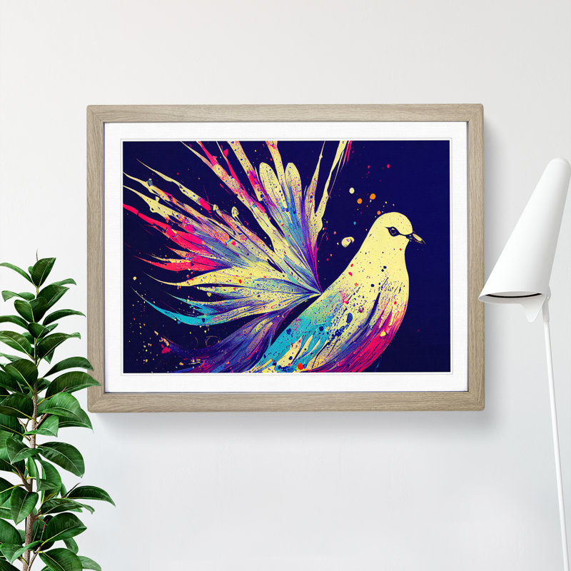 Dove Bird Splash Vol.2 Abstract - Single Picture Frame Painting, 46cm H x 64cm W x 2cm D, Oak Framed