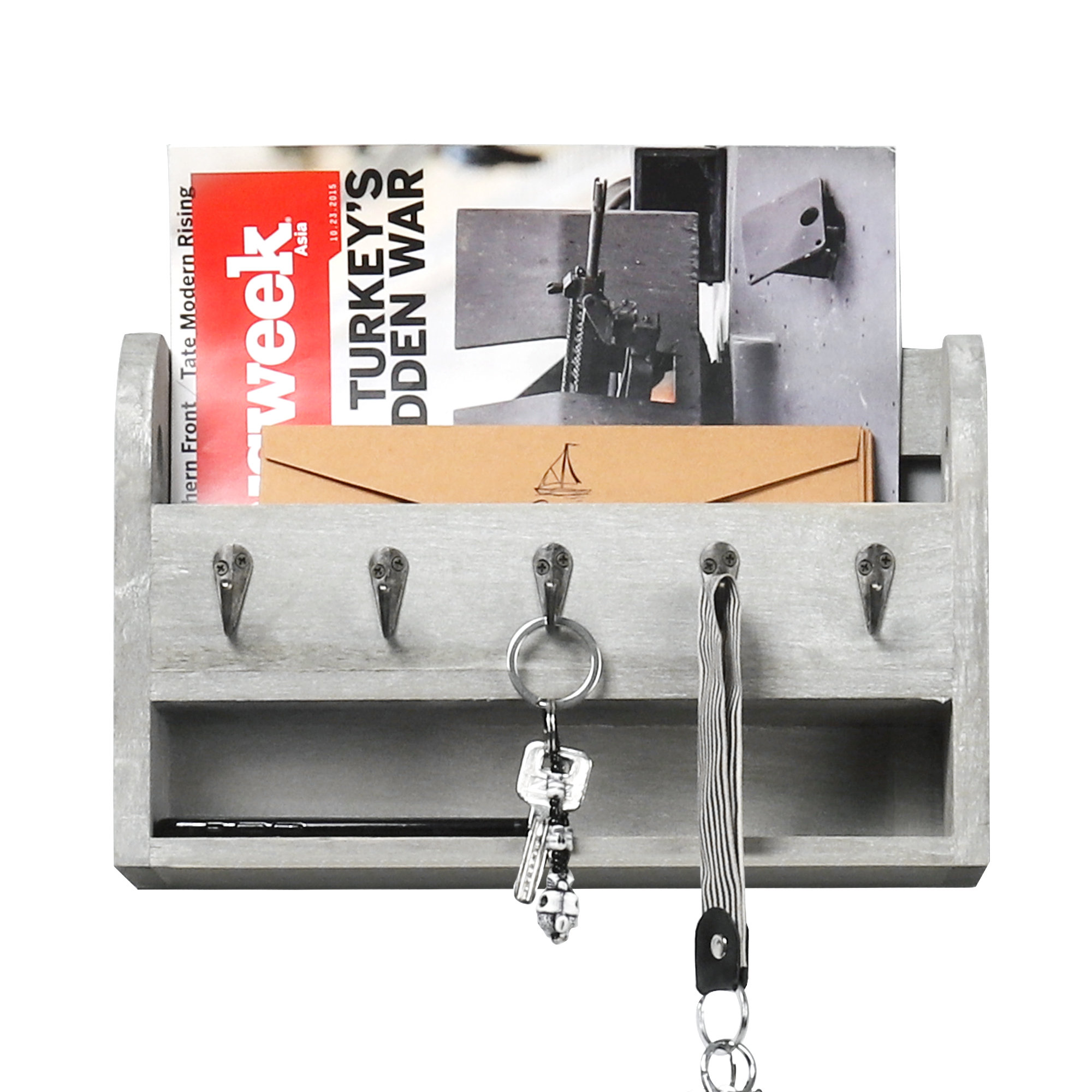 Gracie Oaks Wall-Mounted Key Rack&Letter Holder Entryway Wall Shelf ...