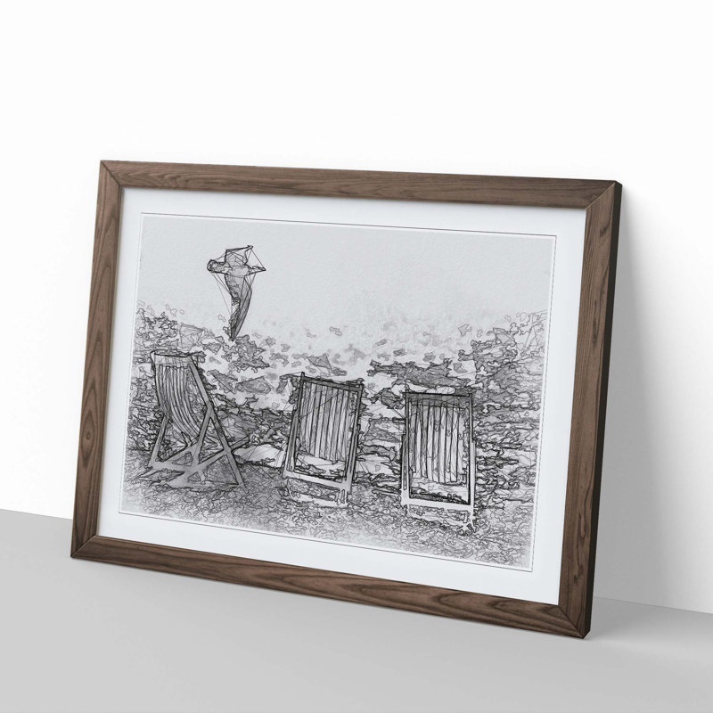 Seagull Flying over Brighton Beach in Abstract - Picture Frame Graphic Art Print, Walnut, 60cm H x 91cm W x 2cm D