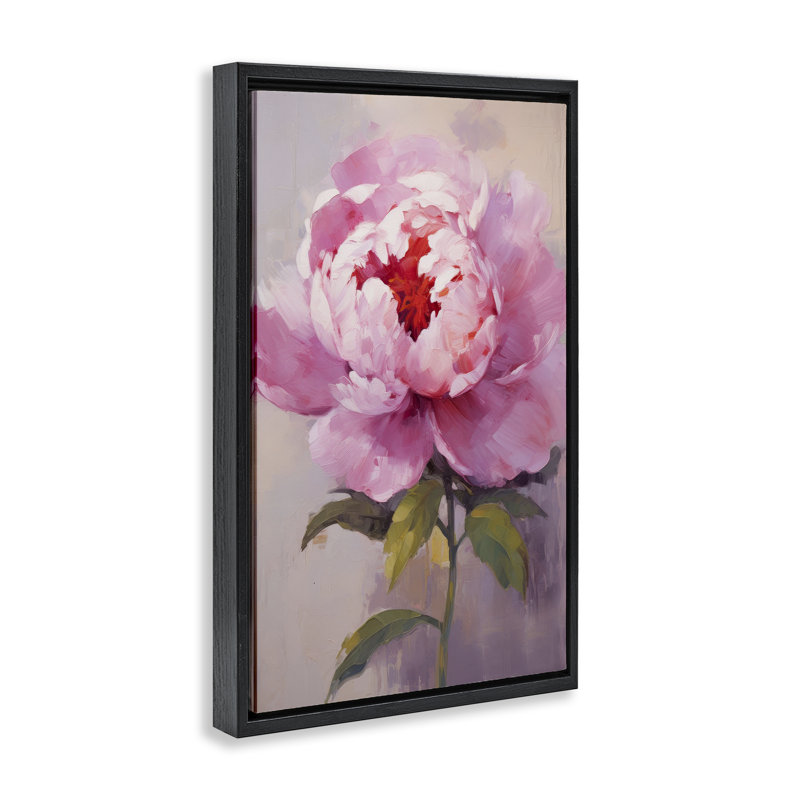 «Blush Pink Peony», toile flottante encadrée par Petals Prints Design, H 25 po x l 17 po, Cadre flottant noir de jais