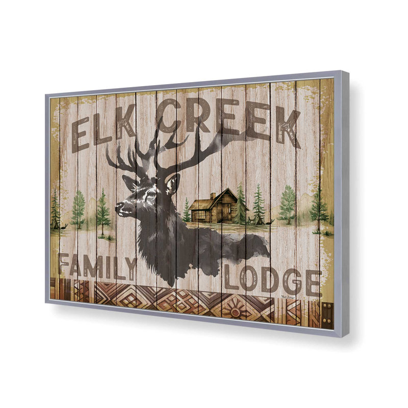 «Elk Creek Family Lodge» par Nicole DeCamp, reproduction d'art, L 16 po x H 12 po, Argent, Impression encadrée