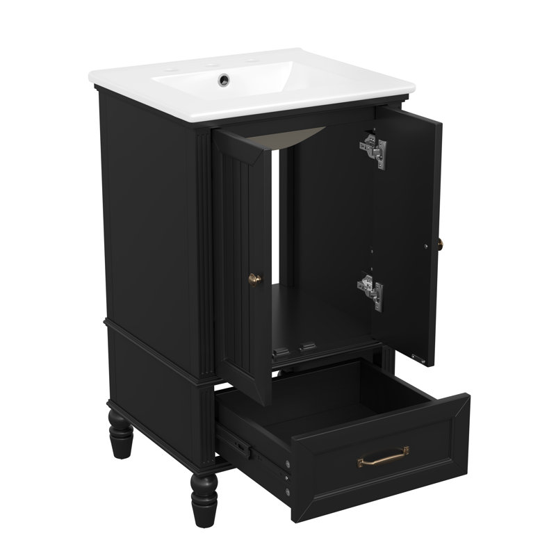 20" Single Bathroom Vanity With Ceramic Top, Black, Gold