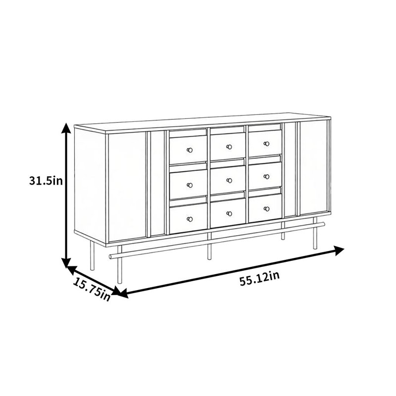 Buffet rétro et simple, H 31,5 po x l 55,12 po x P 15,75 po