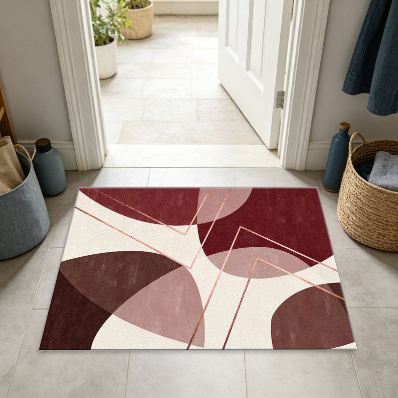 Burgundy Rose Gold Abstract Geometric carpet-easy to clean, machine-washable, soft and comfortable; suitable for door mats, kitchens, living rooms, bedrooms, corridors, and laundry areas. Easy to clean, durable carpet for home decoration.
