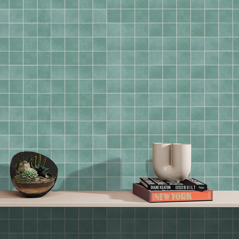 Literary License 3'' W x 3'' L Porcelain Concrete Look Tile Grid Mosaic Sheet, Lagoon