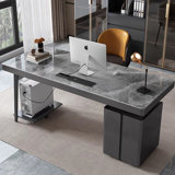 DarkGray + Black Rectangular Sintered Stone + Manufactured Wood + Iron with 3 drawers Desk