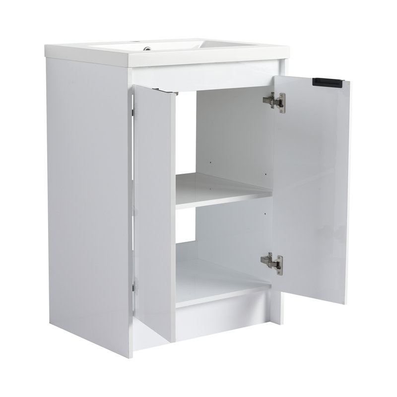 Meuble-lavabo autoportant de 48 po avec lavabo en résine et 2 armoires de rangement, portes à fermeture douce