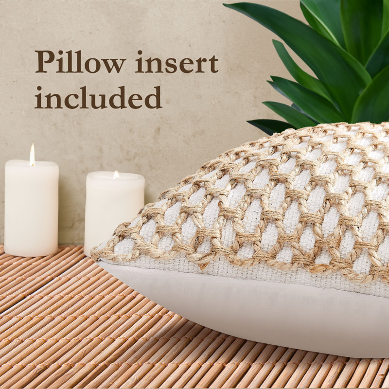 Boho Living Jada Decorative Pillow Collection Living Cotton Blend Square Throw Pillow Cover, White