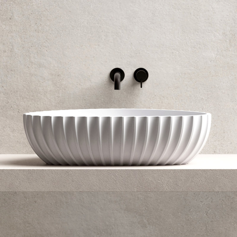 MonBlari 23" X 15" Triangle Solid Surface Bathroom Vessel Sink Matt White, Matte White