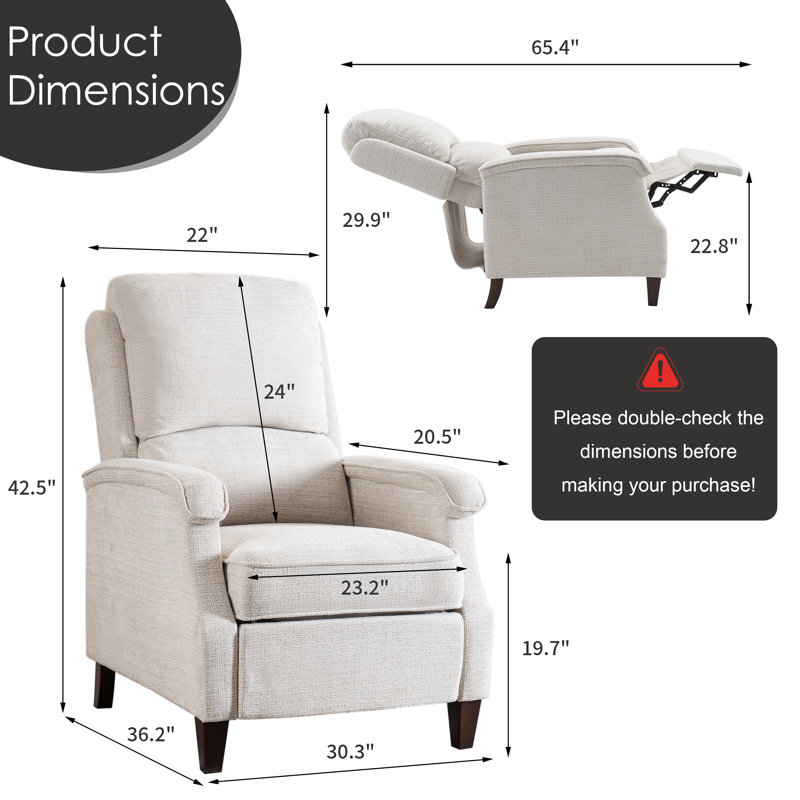  30.3'' Wide Push Back Manual Recliner Chair, Beige