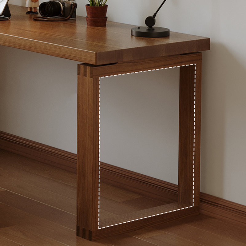 Nut-brown Rectangular Solid Wood with desk, 29.53" H x 78.74" W x 23.62" D