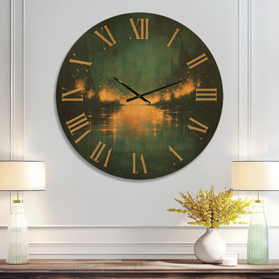 Grande horloge murale en bois naturel - Curieux lucioles la nuit