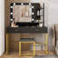 Vanity Desk With Mirror And Lights, Makeup Vanity Set With 2 Drawers & 3 Open Shelves-1068131662