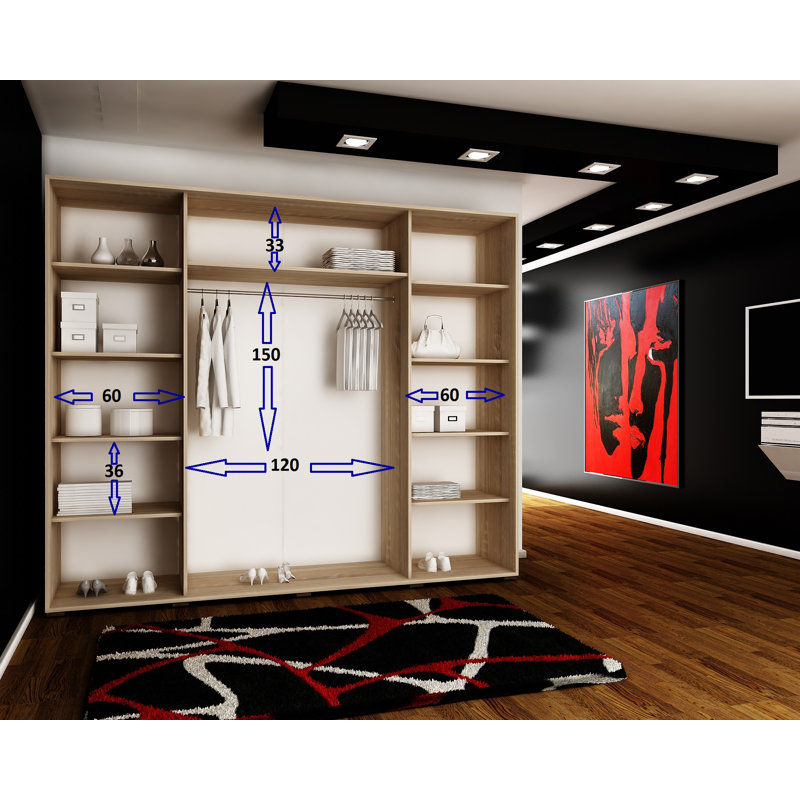 Ameir 3 Door Solid + Manufactured Wood Wardrobe, Walnut/Black