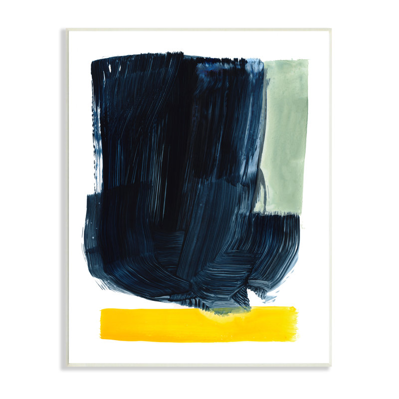 «Modern Blue Field Abstraction Contrast Yellow Green Stretched», art mural par Victoria Barnes, H 19 po x l 13 po
