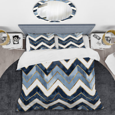 Ensemble de housse de couette transitionnel bleu doré à chevrons Glam V