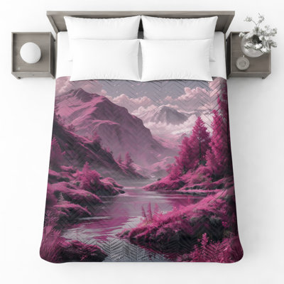 Couvre-lit matelassé Pink Mountain Landscape