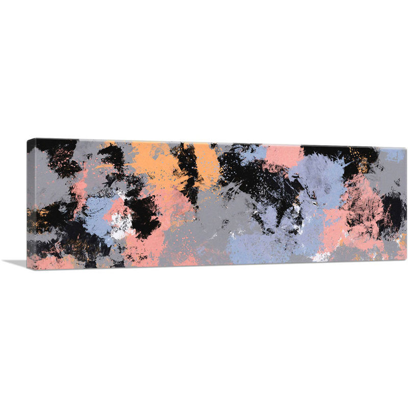 Noir, rose, mauve, gris, moderne, reproduction d'art sur toile panoramique, H 20 po x l 60 po x P 1,5 po