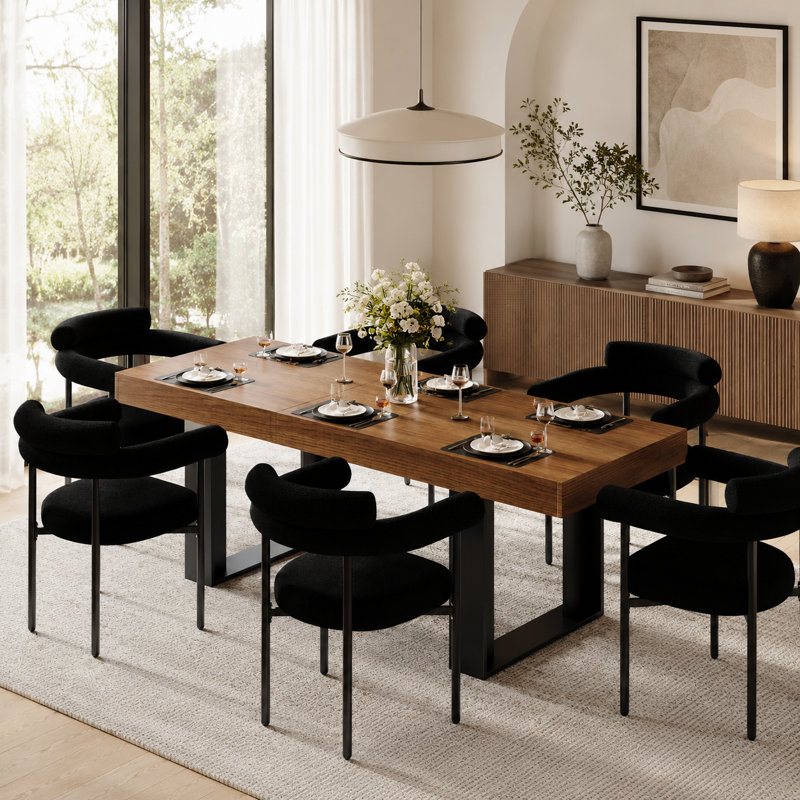 6 - Person Dining Table Sets With Rectangular Extendable Dining Table & 6 Upholstered Chairs, Brown/Black