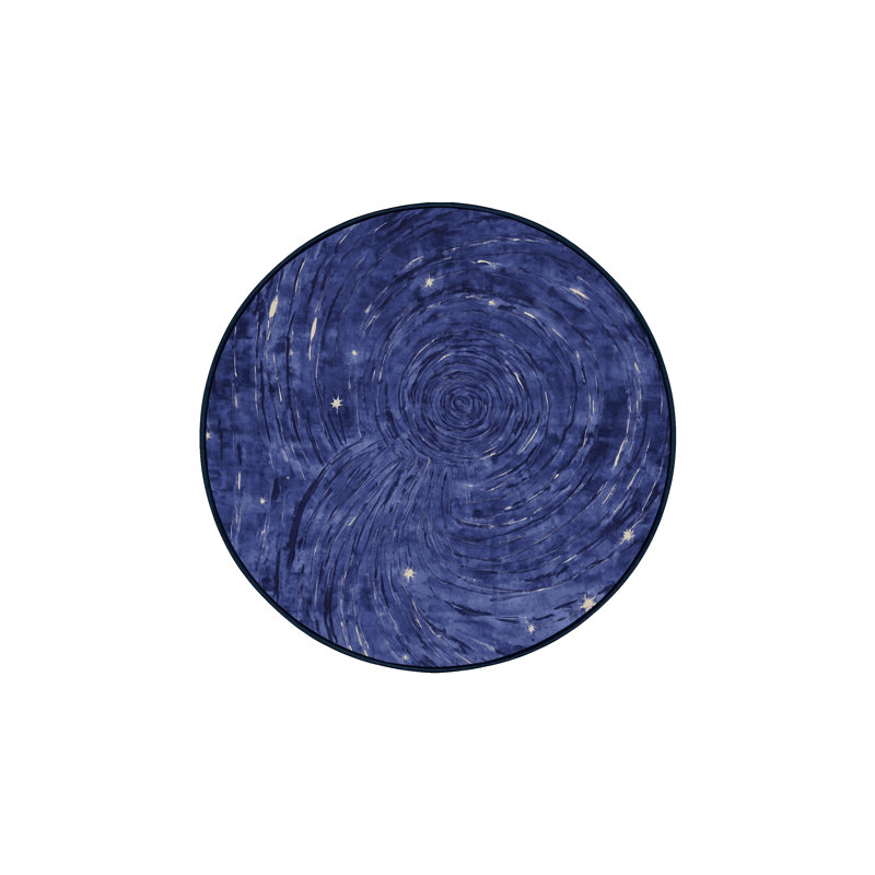 Tapis bleu lavable à la machine, Rond 5 pi
