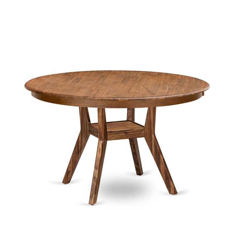 5-Pc Modern Dining Set Includes a Pedestal Wooden Table and 4 Light Tan Linen Fabric Dining Chairs with Padded Back- Antique Walnut