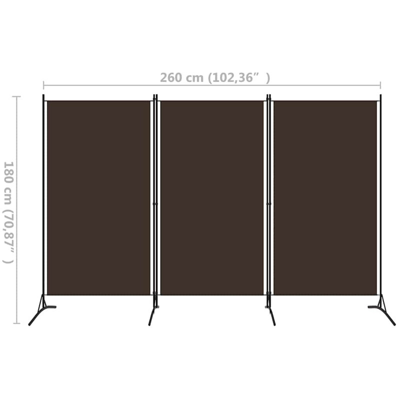 Paravent 3 panneaux vidaXL brun 102,4 po x 70,9 po, 3, H 70,87 po x l 102,36 po x P 1,6 po, Brun