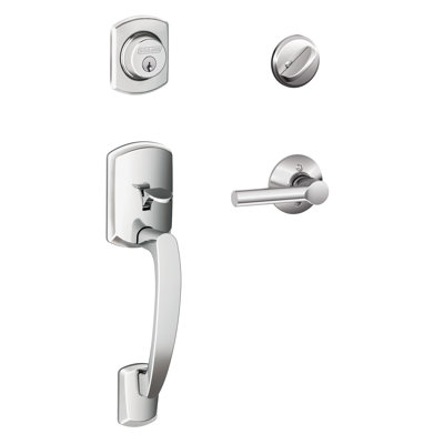Greenwich Handleset With Single Cylinder Deadbolt And Broadway Door Lever And Rosette