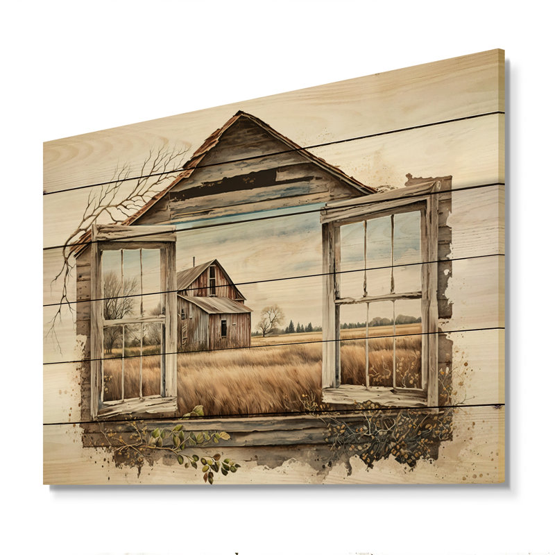 Window View To Farm I - impression sur bois sans cadre, H 12 po x l 20 po x P 1 po