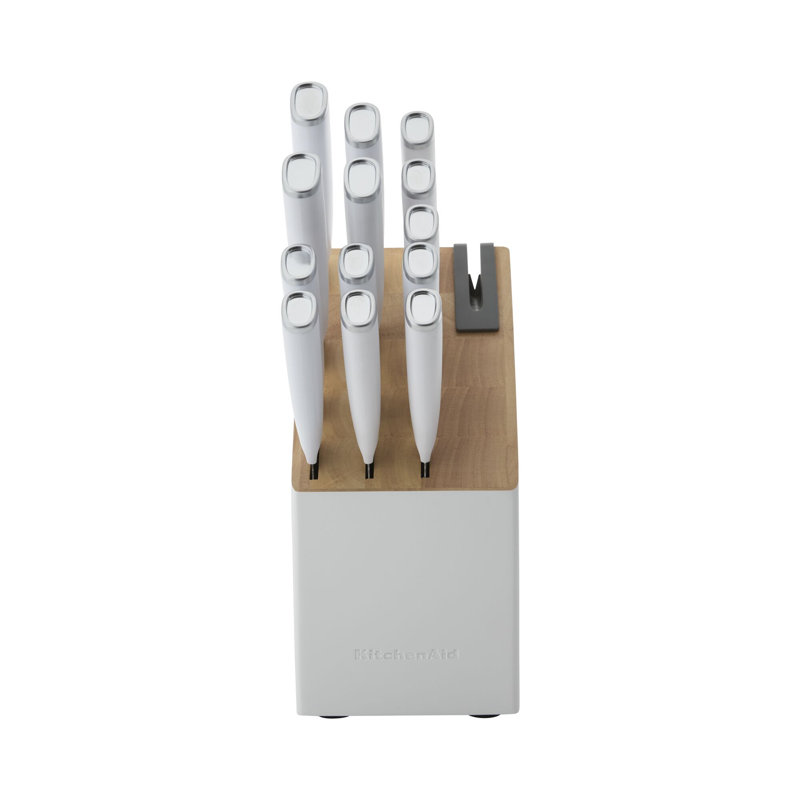 Kitchenaid Classic Natural Knife Block Set, 14 Piece, Gray, White